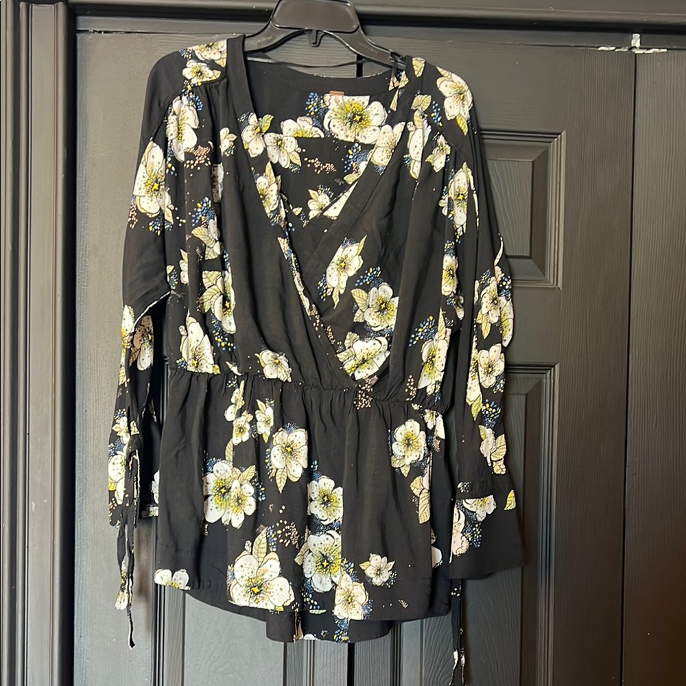 Free People Black Floral top
